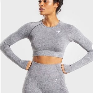 Gymshark Vital Seamless Long Sleeve Crop Top - Smokey Grey Mark - Small